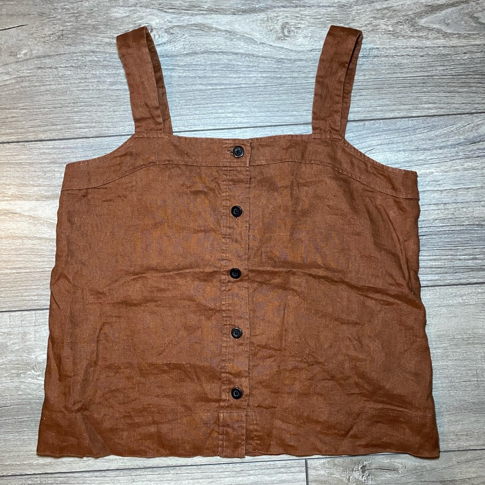 EUC Everlane Rust Brown Button-Front 100% Linen Pucnic Top Camisole Square Neck - Picture 3 of 8
